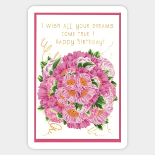 Happy Birthday greetings with a bouquet of peonies Sticker